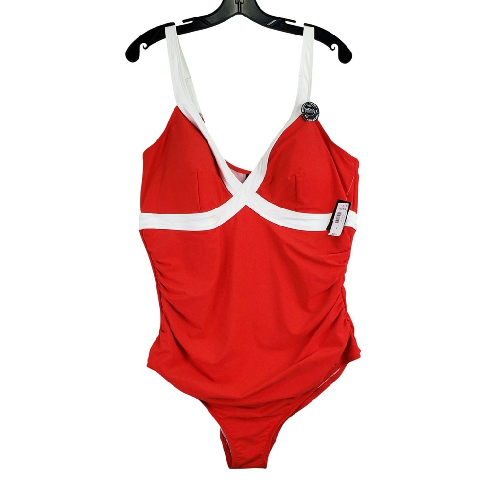 Torrid 360 Back Smoothing One Piece Swimsuit Women 2 2X Red Retro Surplice
